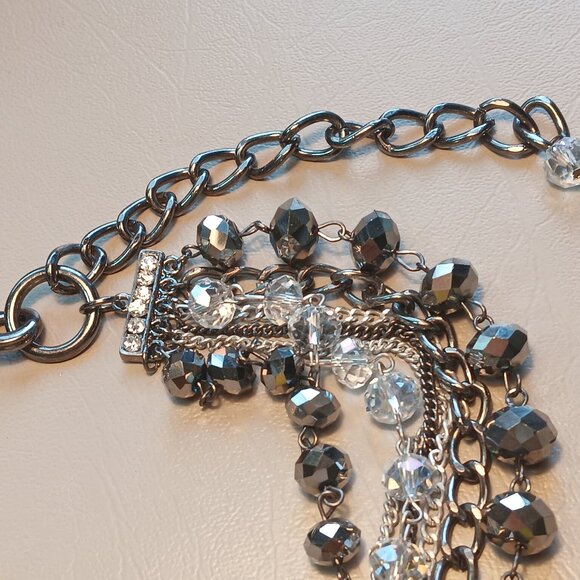 Chico's silver tone & gun metal tone AB coated bead & chain multi layer necklace - Picture 6 of 9